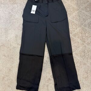 NWT Zara Women's Black Panel Wide-Leg Pants